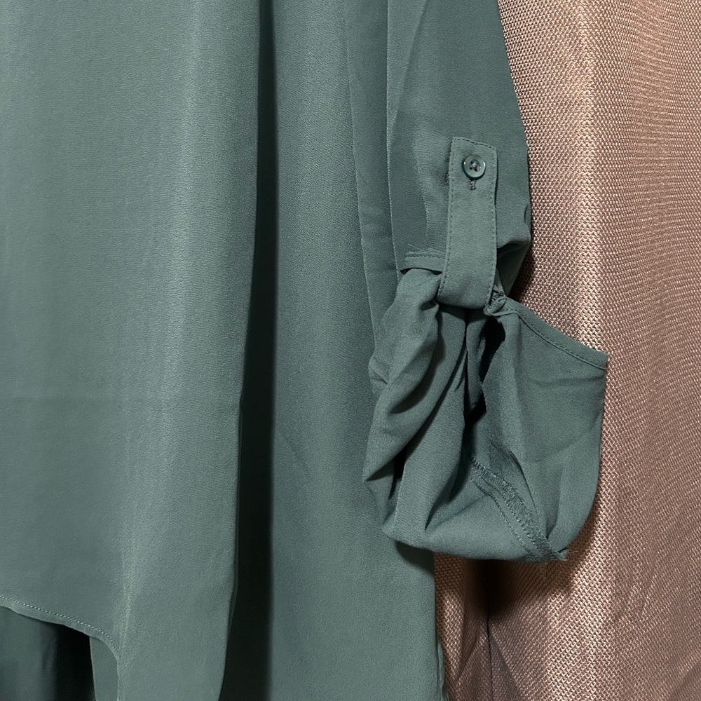 Simply Vera Wang Teal Roll Tab Relaxed Blouse - Picture 5 of 12